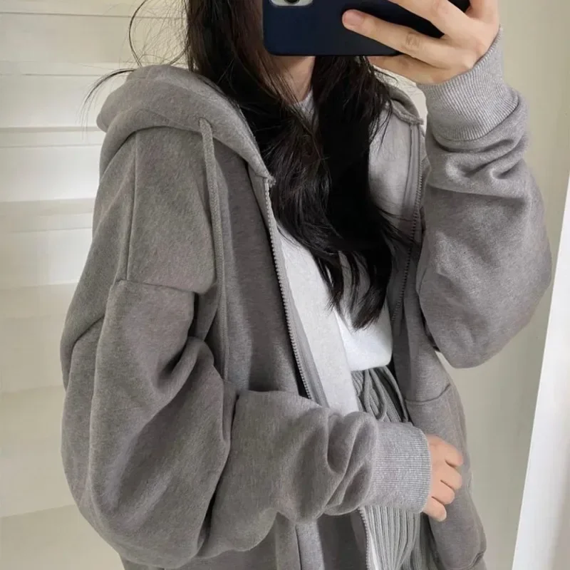 Autumn Women Hoodies Zip Up Pocket Oversized Harajuku Korean Sweatshirts Female Long Sleeve Hooded Streetwear Casual Y2k Tops