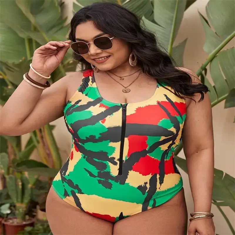 Plus Size Women's Bikini Sexy Printed Fashion Belly Cover One-Piece Swimsuit