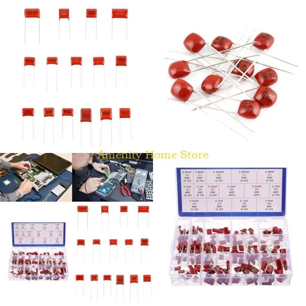 F26C 150PCS CBB Polypropylene Film capacitor 0.001uF-0.068uF 630V and 0.01uF-0.56uF 400V CBB Capacitors Assortment Kit