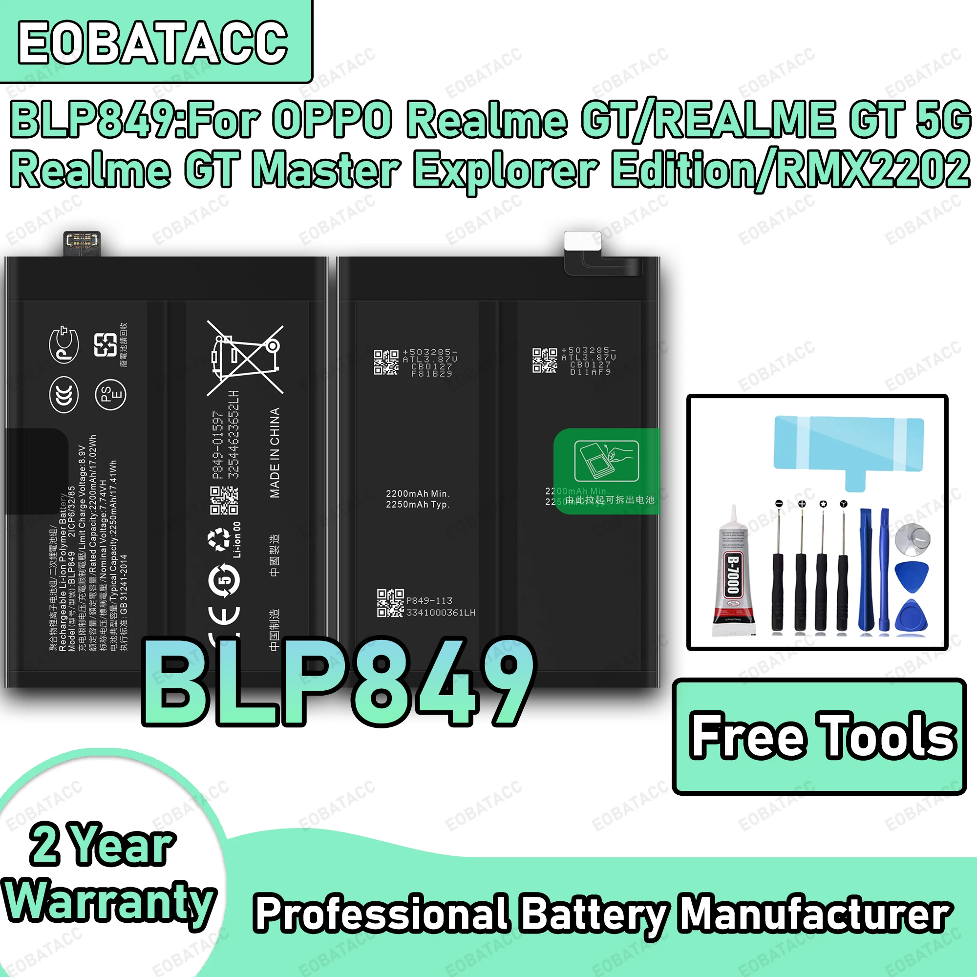 

100% New Zero Cycle BLP849 Battery For OPPO Realme GT/REALME GT 5G/GT Master Explorer Edition Replacement Batteria Batteries+Fre