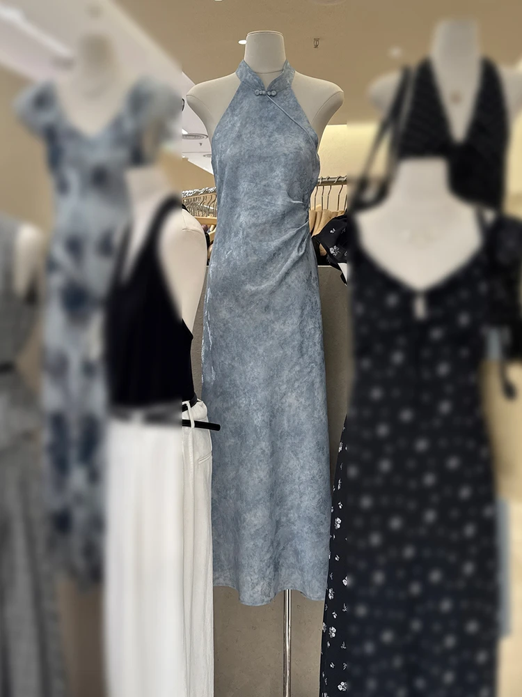 Nuova estate 2025 Gilet lungo blu slim fit da donna Colletto Dr Stand up Button Vita alta Fibra di poliestere Svel Abbigliamento da viaggio