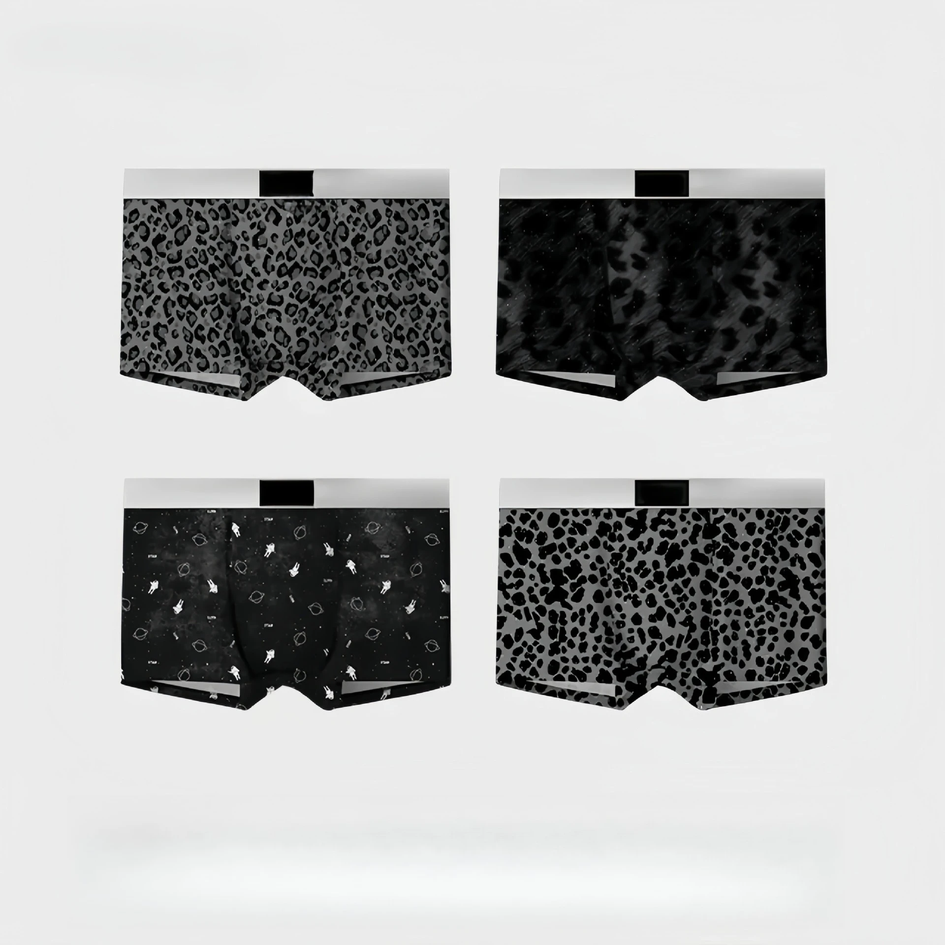 

Men's Sexy Advanced Ice Silk Boxer Briefs 4 Pack Romantic Starry Wild Leopard Print Trendy New Mid Rise Summer Underwear
