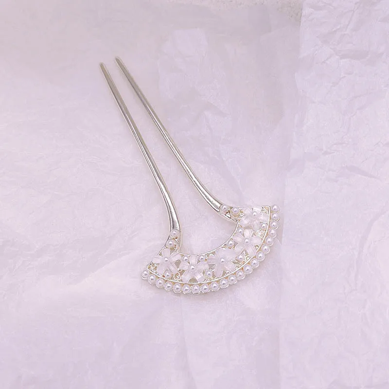 

Новая U-образная заколка для волос с жемчужным цветком и ретро-дизайном, простая и универсальная заколка для детей в китайском стиле.