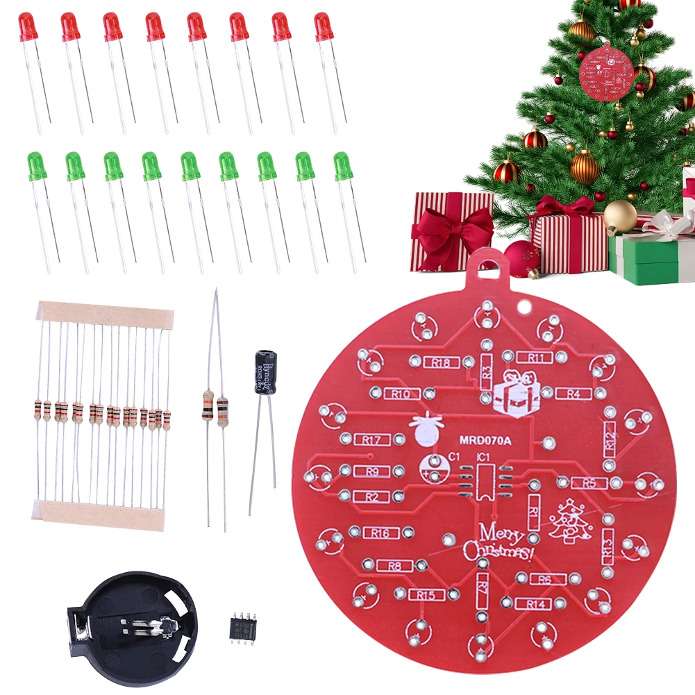 NE555 LED Christmas Tree Decoration with LED Lights Flashing Lights Soldering Practice Board for STEM Educational Valentine Day