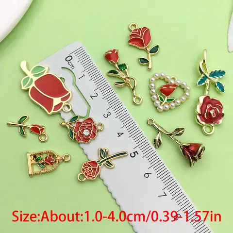 10 पीस एनामेल लाल गुलाब फूल डिज़ाइन आकर्षण मिश्र धातु फूल पेंडेंट DIY कंगन हार आभूषण बनाने के सामान के लिए 10 best sales गुलाब के आकर्षण - №1
