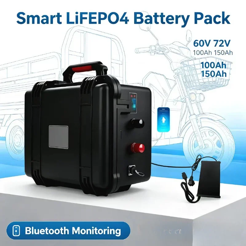 60V/72V LiFePO4 Battery 100Ah-150Ah Deep Cycle Lithium Iron Phosphate Battery for Golf Cart Sightseeing Car RV Emergency Backup