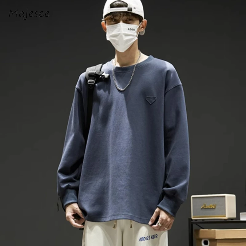 

Sweatshirts Men Solid Streetwear Fashion Daily Spring Autumn Round Neck Loose Oversize Japanese Style Teenagers Popular Simple