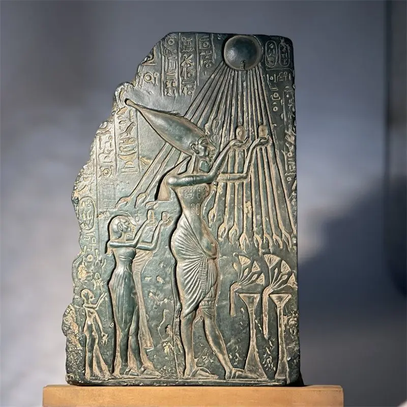 Réplica de estatua egipcia antigua Aten Akhenaten, escultura en relieve, material didáctico de arte, adornos de decoración de escritorio para el hogar