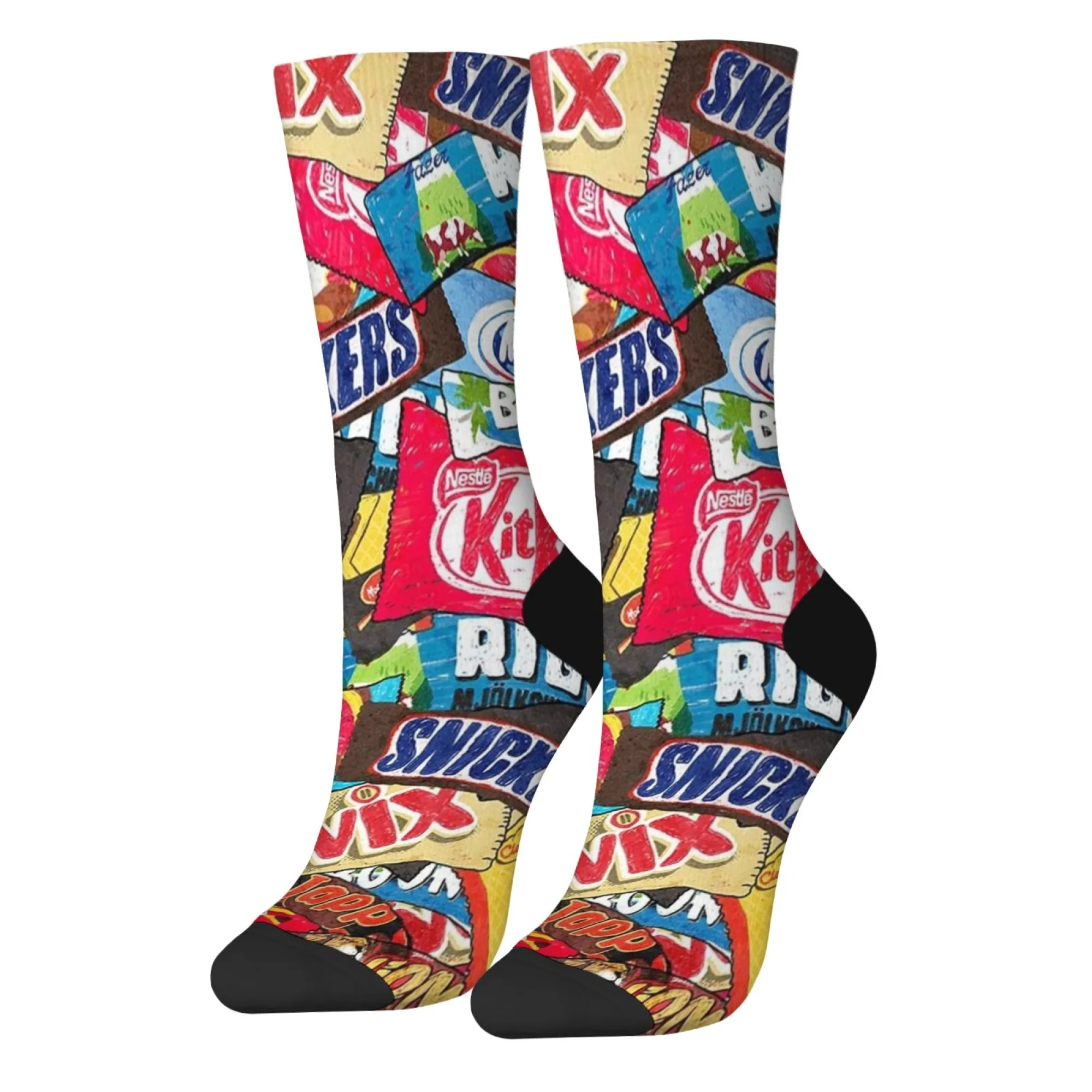 Calcetines divertidos con estampado divertido de barra de Chocolate, calcetines Retro de Hip Hop Harajuku felices para hombres y mujeres, novedad, diseño loco, regalo de fiesta informal