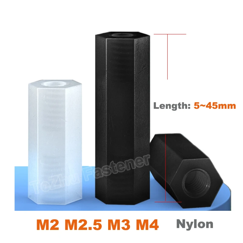 

10/20pcs M2 M2.5 M3 M4 Hex Nylon Standoff Spacer Spacing Screw Hexagonal Stud Nut Female Threaded Hollow Pillar Double Pass PC