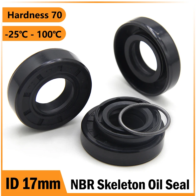 ID17mm NBR Oil Seals TC-17*24/26/27/28/30/32/35/40/45/47*4/5/6/7/8/10mm Black Nitrile Rubber Shaft Double Lip Sealing Gaskets