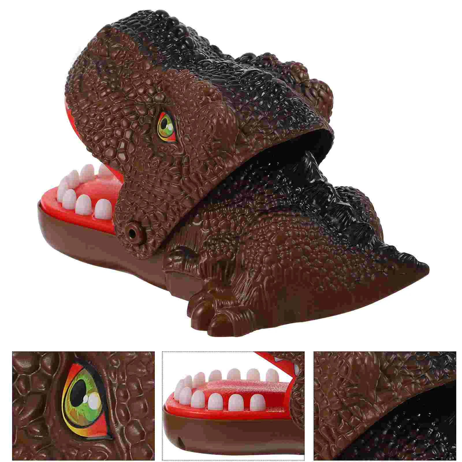 Juguetes para morder los dedos, broma para niños, juego de dientes de dinosaurio, juguete de goma marrón para niños pequeños