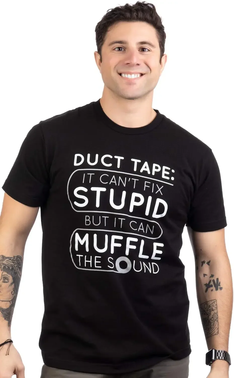 The Sound | Funny Men Sarcasm Joke T-Shirt Duct Tape Can't Fix Stupid but it can Muffle