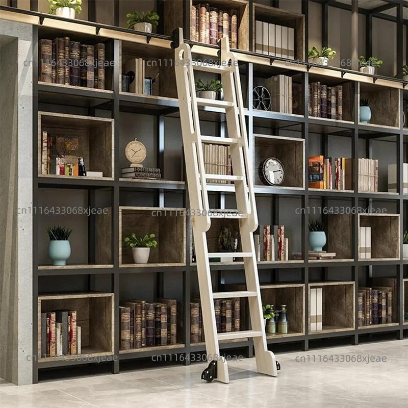 300cm Black Sliding Library Ladder Hardware Rolling Full Set Track Kit(No Ladder), Floor Roller with Brake