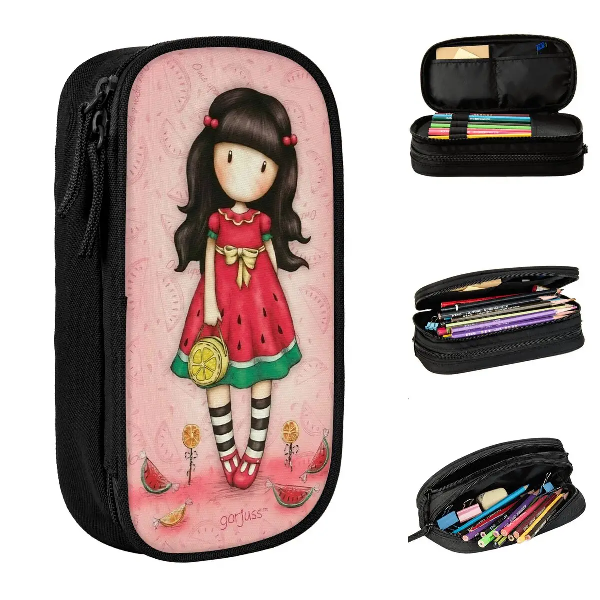 cute santa gorjuss lapis cases lapis melancia pen holder para estudante grande bolsa de armazenamento papelaria para escritorio presentes 01