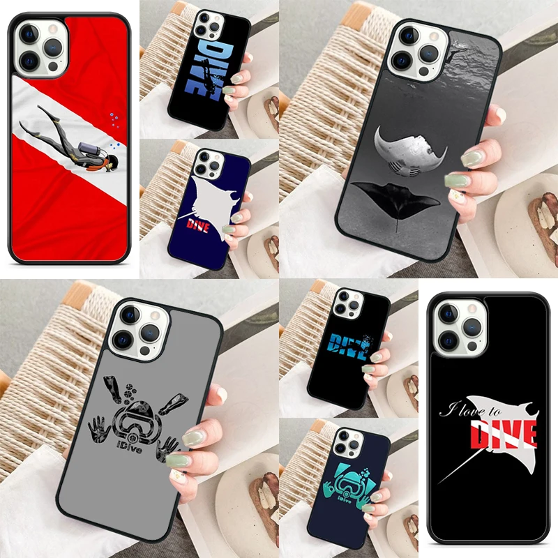 Dive Scuba Diver Shark Diving Phone Case For iPhone 16 15 14 11 12 13 mini Pro  XR XS MAX Plus coque Cover Shell