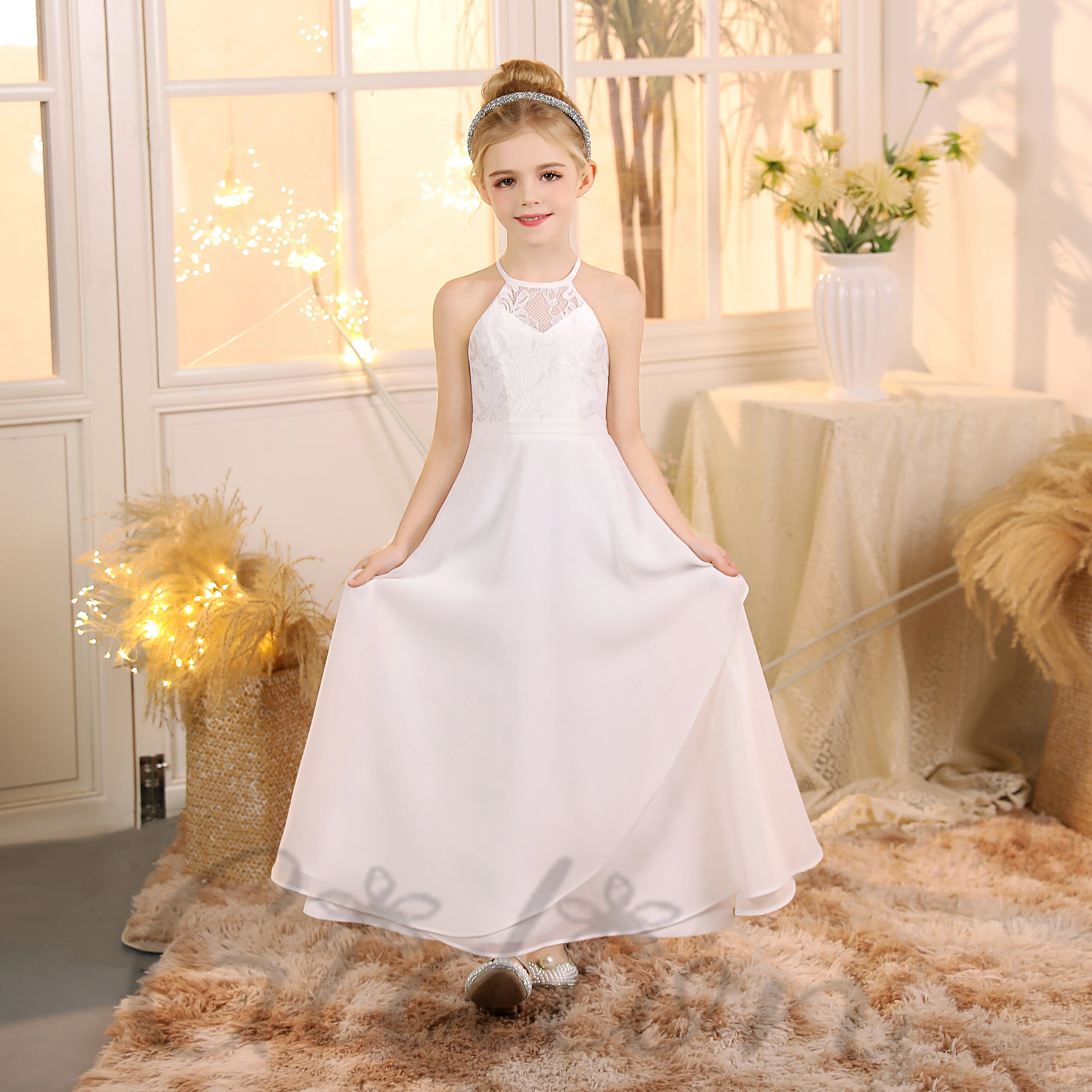 Robe de Demoiselle d'Honneur en Mousseline de Soie pour Enfant, Tenue de Cérémonie de Mariage, de Bal, de Soirée, d'Anniversaire, de Banquet, de Concours