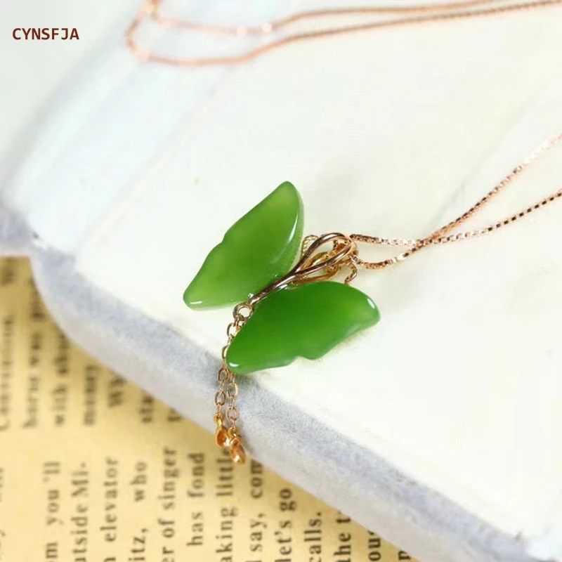 CYNSFJA New Real Rare Certified Natural Hetian Jasper Nephrite Jade Lucky Charms Butterfly Jade Pendant 18K Buckle Blessing Gift