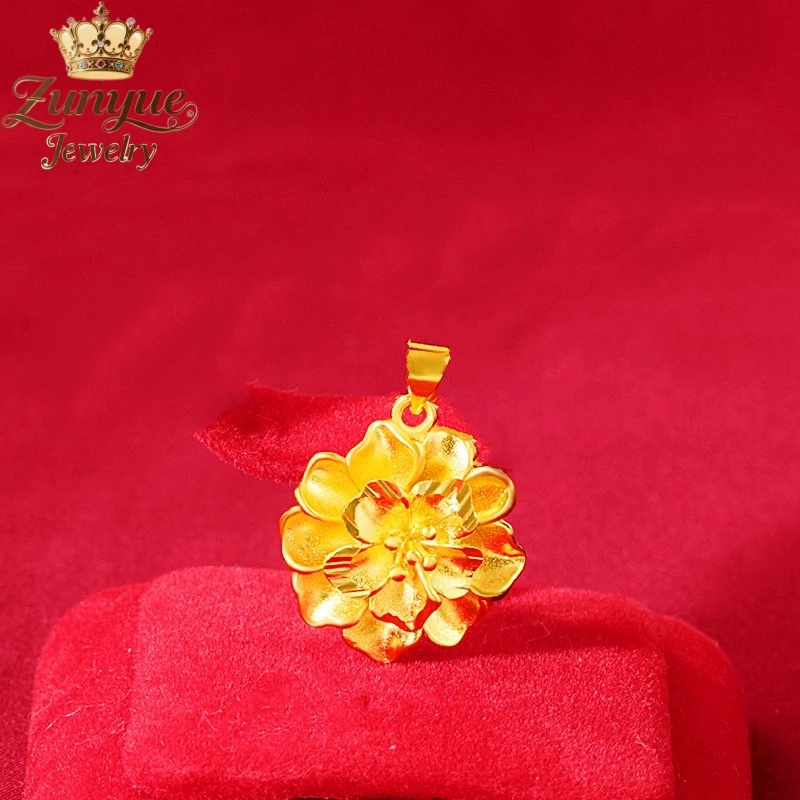 High-End Sand Gold Peony Pendant Luxury Quality Jewelry Gift Fashion Fine Jewelry Exquisite Elegant Charms Best Popular Young