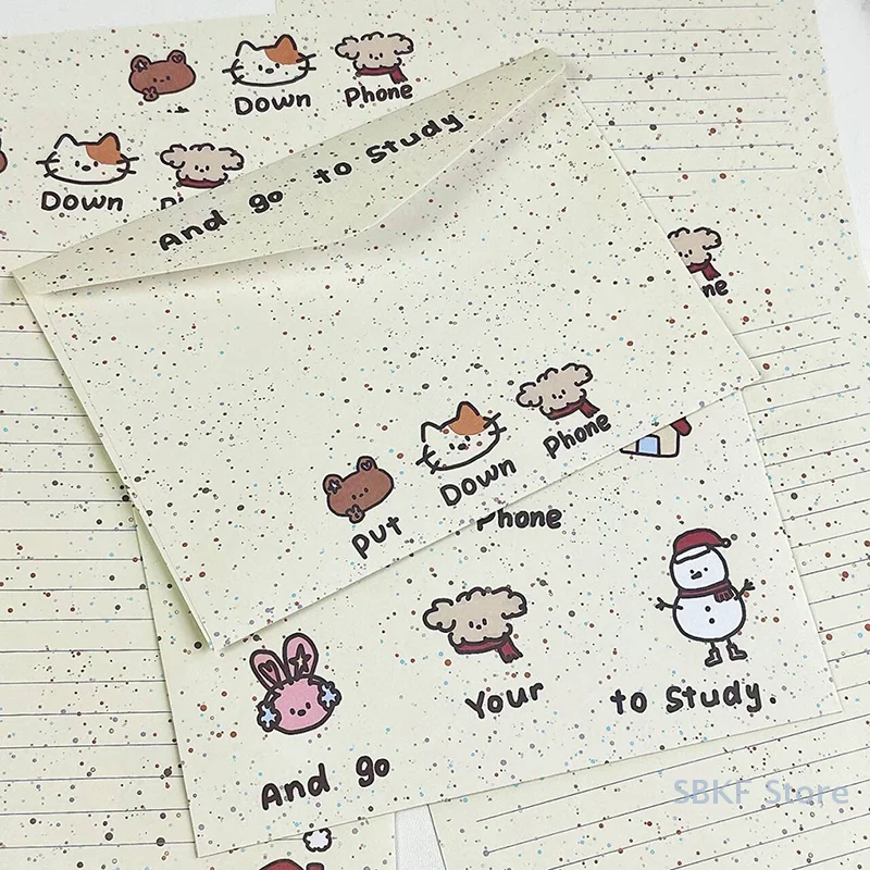 1Set Cartoon Small Animal Envelope Set Cute Letter Paper Blessing Birthday Card Gift With Envelope Hand Drawn Cards Gift