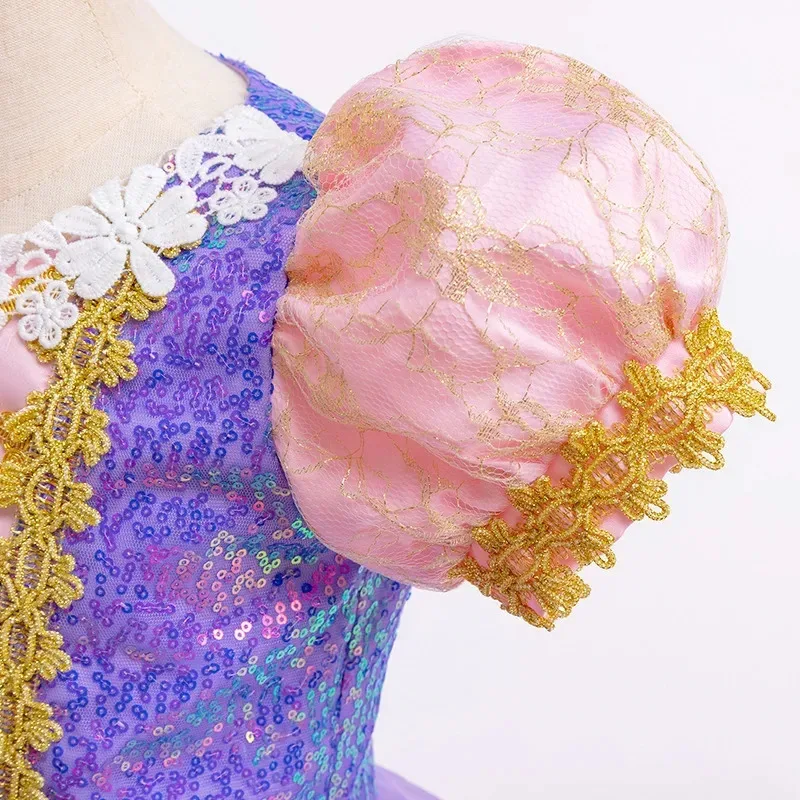 Vestido de Rapunzel para niña, disfraz de princesa de Carnaval para niños, vestido de baile con estampado de lujo, vestidos esponjosos degradados con lentejuelas de encaje