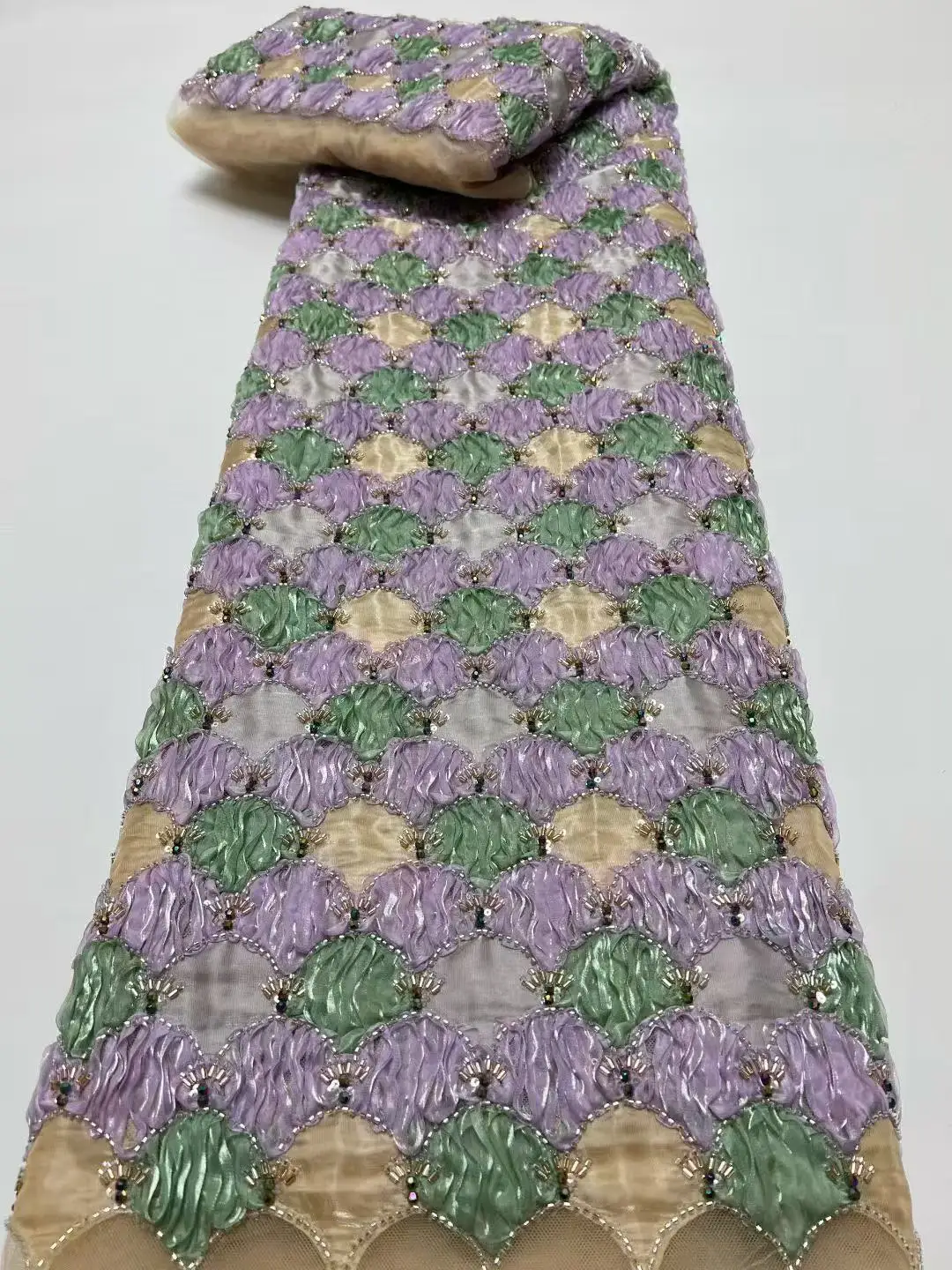 Latest Nigerian African Beaded Lace Fabric High Quality Sequins Embroidery African French Lace Fabric For Sewing Dress 5 Yards