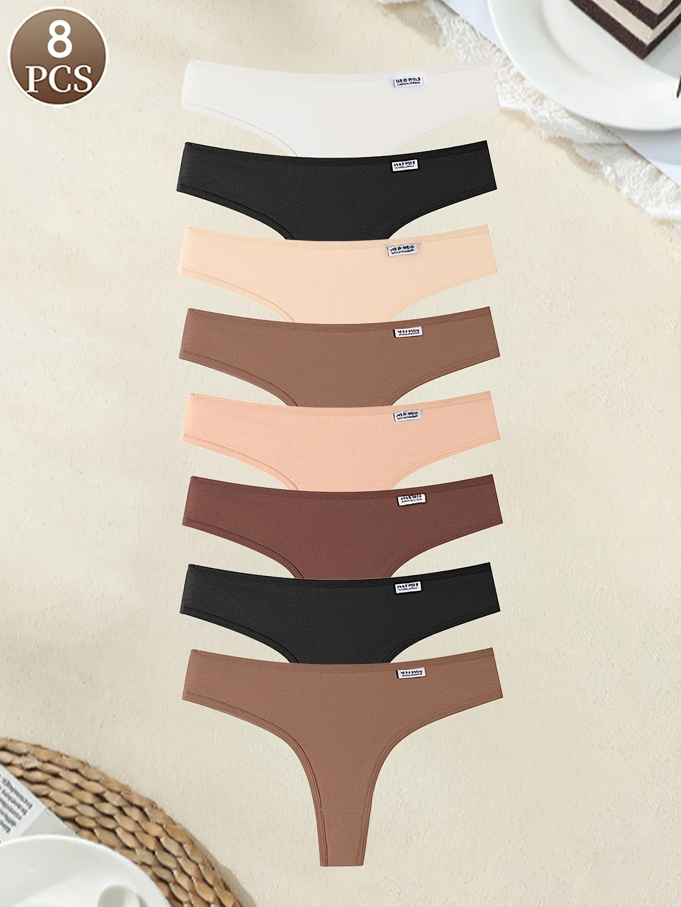 8PCS women's panties cotton fashionable solid color comfortable and soft underwear mid waist casual and sporty women's thongs