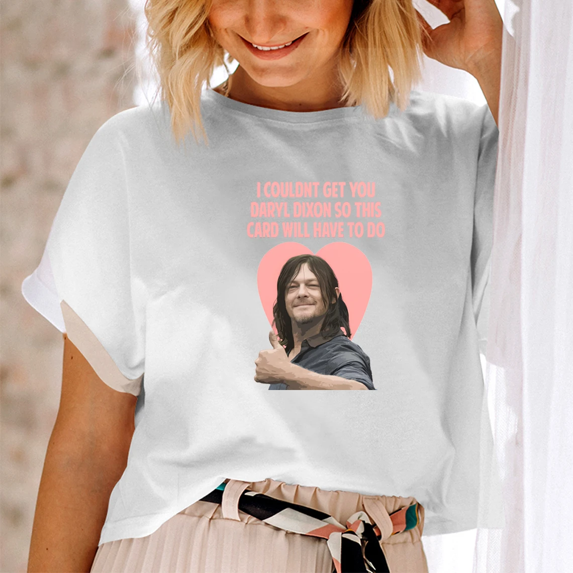 Daryl Dixon Heart T-shirt Funny Walking Dead Shirt Norman Reedus Birthday Day Gift Unisex Short Sleeve Shirt Harajuku Print Tee