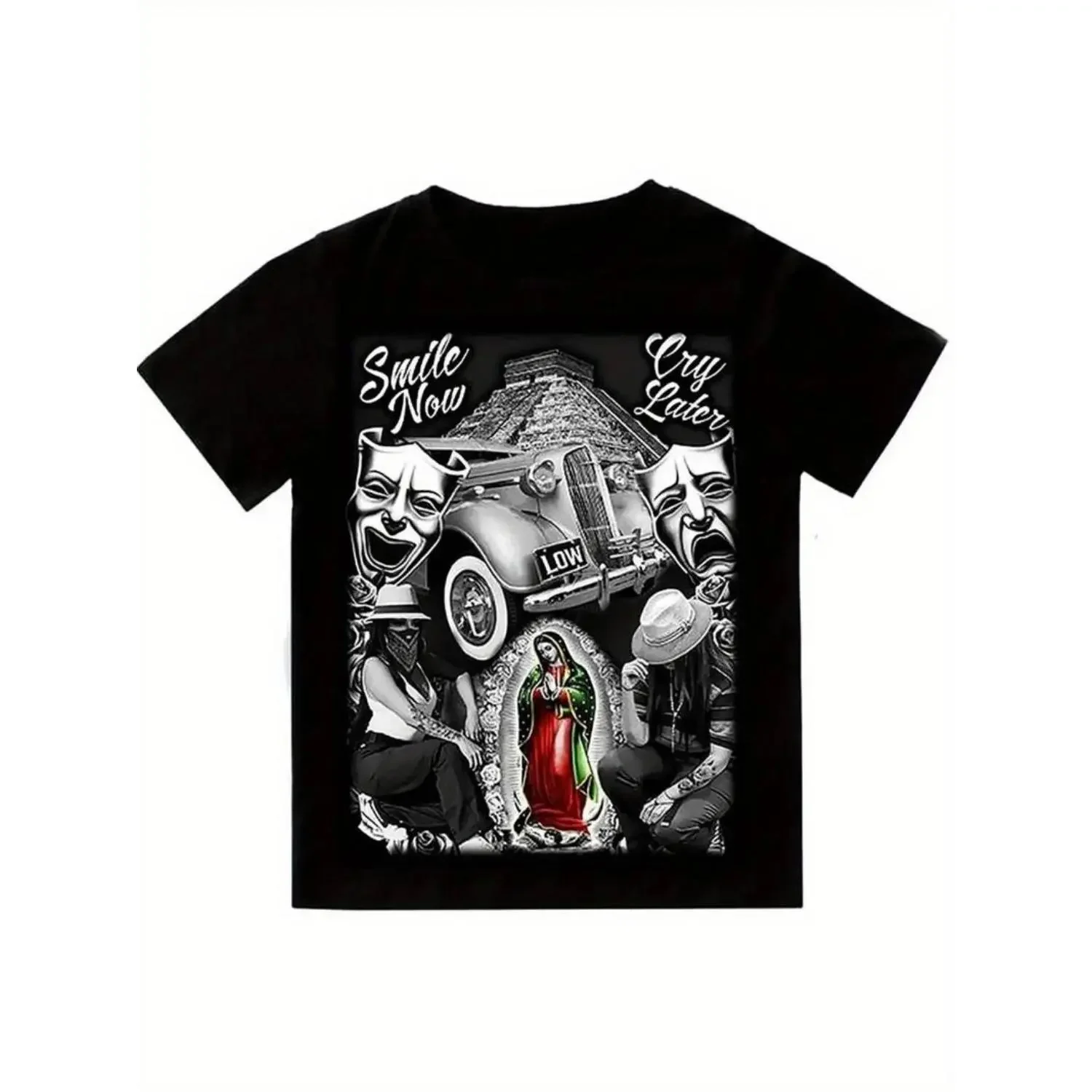 Cotton Men's Aztec-Inspired Graphic T-Shirt | 100% Cotton | Breathable & Stretchy | Round Neck, Short Sleeve | Hip Hop Street Style | Vibrant Printed Design | Machine Washable | All-Season Comfort Fit | Casual Daily Wear