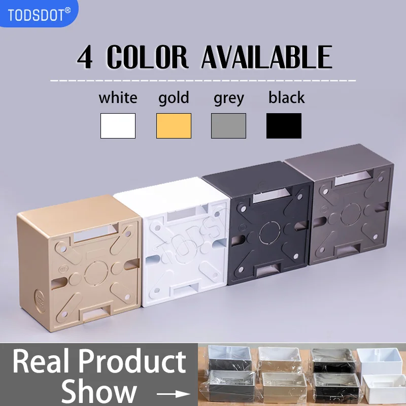 Schaltersteckdose, Box, 4 Farben, 86, Typ 35 | 40 | 50 mm, Premium-Wandoberflächen-Anschlussdose, Wandmontage, weiß | Schwarz | Grau | Gold – Detail 3
