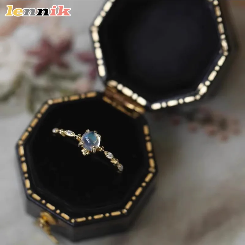 Natural Moonstone Ring Women 925 Silver Exquisite Craft Luxury Ins Wind Small Niche Style, Refined Temperament Open Index Finger