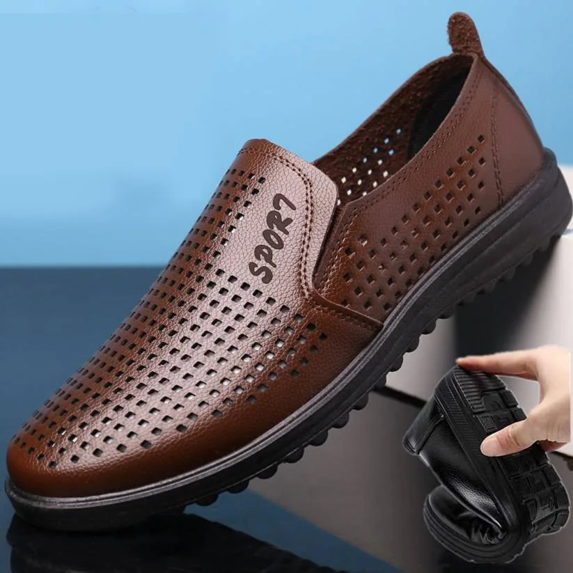 Summer Fashion Formal Men Shoes Punch Lace Breathable Hollow Business Dress Shoes Genuine Leather Casual Sandals Oxfords