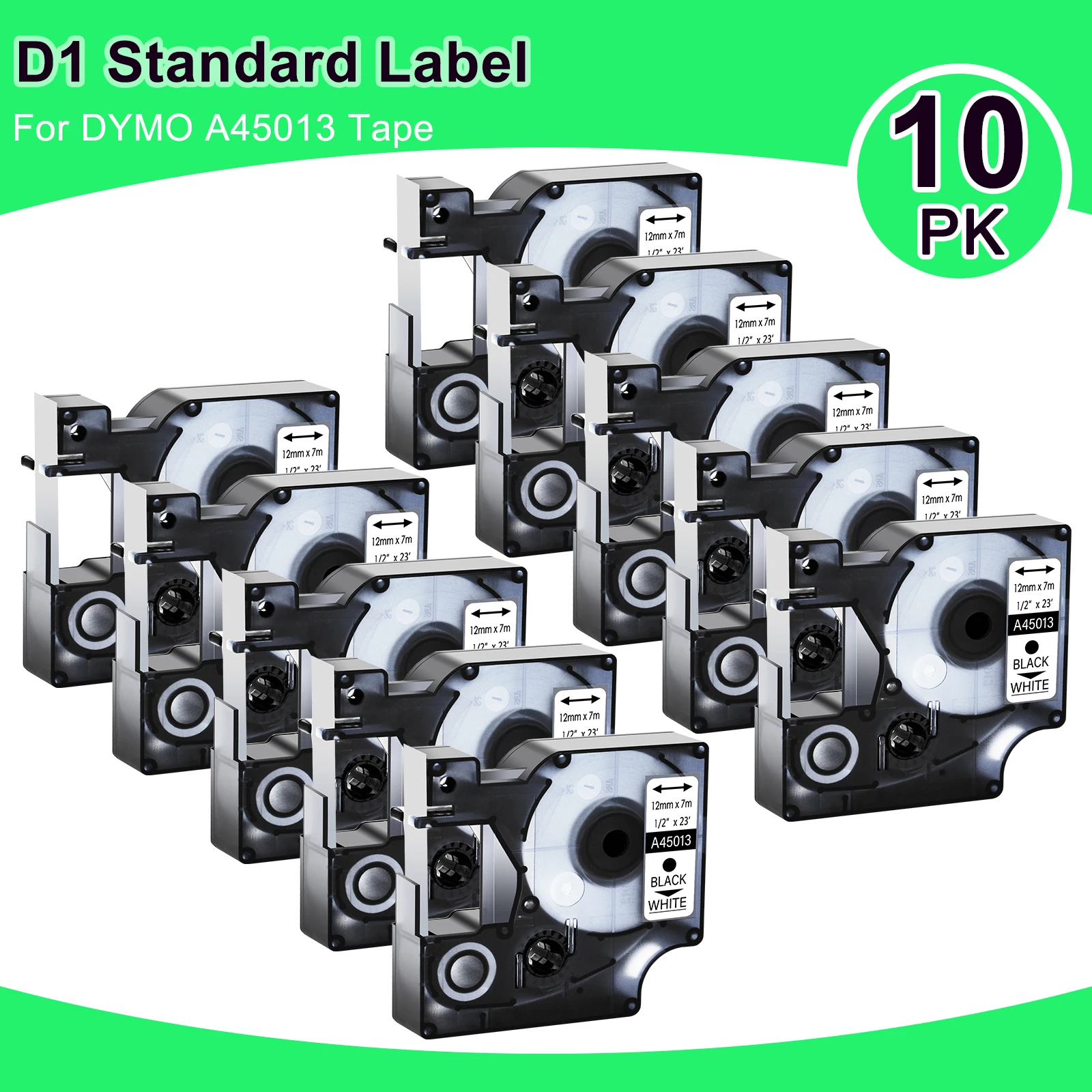 

5PK/10PK 12mm Label Tapes Compatible for DYMO A45010 A45013 A45020 D1 Standard Label Tape For Dymo LabelManager 100 450D Printer