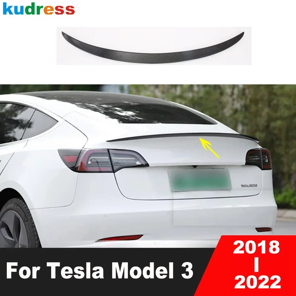 

Rear Trunk Spoiler Cover Trim For Tesla Model 3 2018 2019 2020 2021 2022 Carbon Fiber Car Tailgate Side Wing Strip Accessories