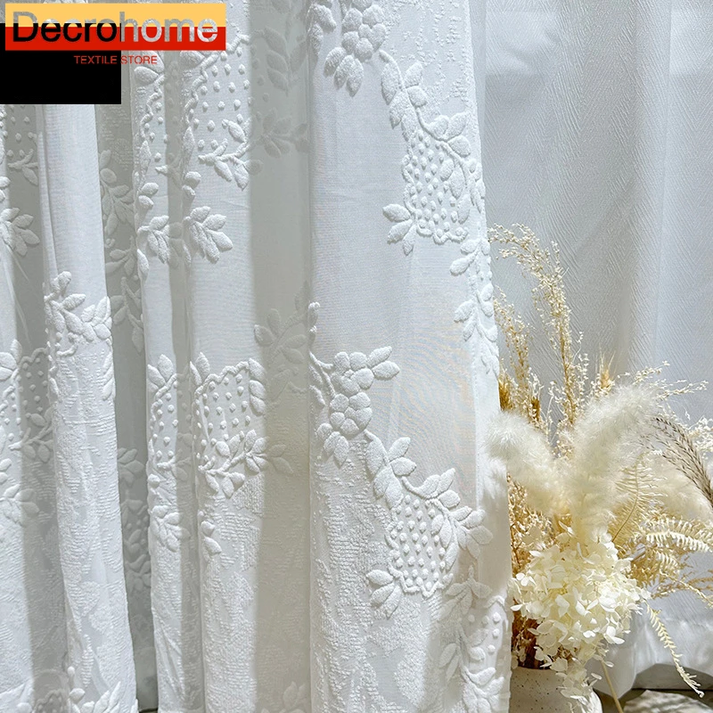 

New Embossed Jacquard White Screen Curtains for Living Room Bedroom French Window Balcony Window Customized Products Partition