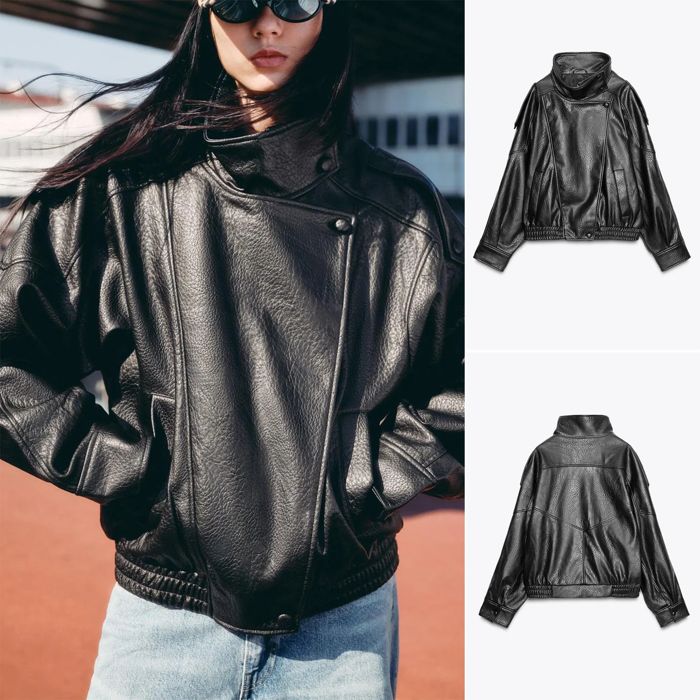 

Новая осенняя женская короткая куртка из искусственной кожи в мотоциклетном стиле с длинными рукавами, воротником-стойкой и застежкой-молнией, повседневная модная куртка