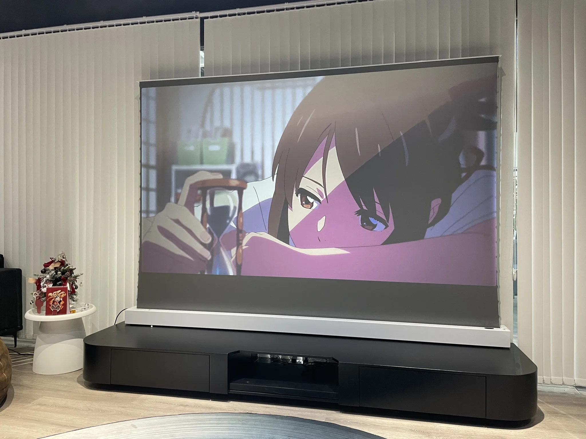 100/120 Inch 16:9 Black Crystal ALR Motorized Tab Tension Floor Rising Projection Screen For Home Theater Use