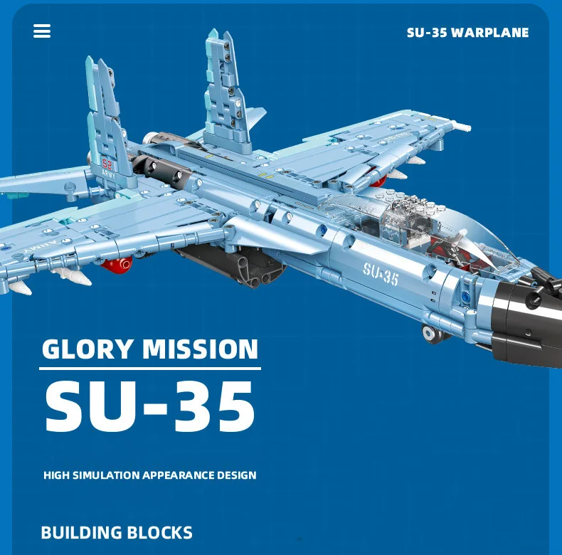 Sowjetunion Sukhoi Su-35 Super Flanker E Kampfjet Modernes Militär-Bausteinmodell Flugzeug Bausteine Rückziehspielzeug – Detail 2