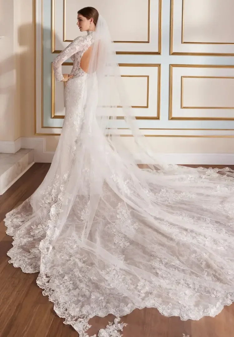 Vestido De Novia Manga Larga Cuello Alto Abito da sposa in pizzo Minimalista Donna Elegante Lusso Abiti Da Sposa Sartoriali Vintage