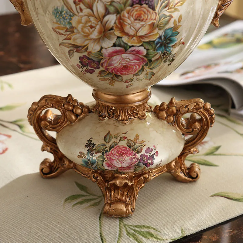 European vase ornament, living room flower arrangement, retro luxury home entrance TV cabinet, dining table floral decoration