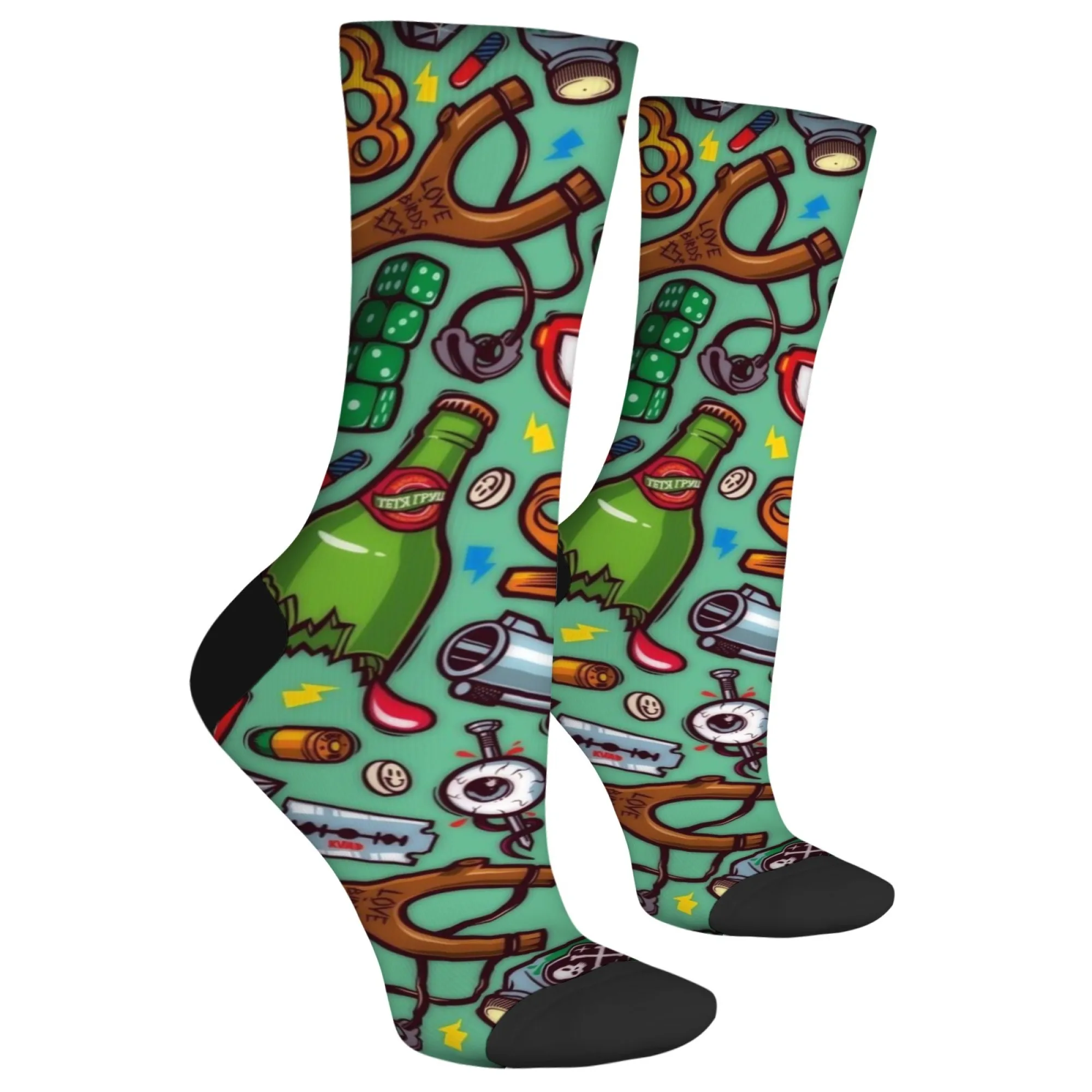 Street Fashion Element Men's Printed Socks Novelty Harajuku Retro Hip-Hop Crew Socks Comfortable Breathable Socks Party Gift