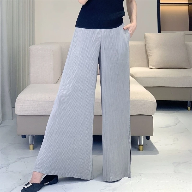 

YUDX 2025 Summer Funky New Split Pants Loose High Stretch Women's Pleated Straight Wide Leg Pants Casual High Waist Trousers