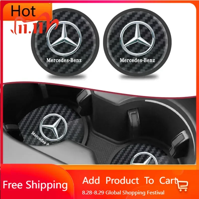 

For Benz AMG 2pcs Car water Cup Mats Coaster Carbon Fiber Pattern Anti Slip Coasters For Mercedes Benz A-Class W177 B-Class W247