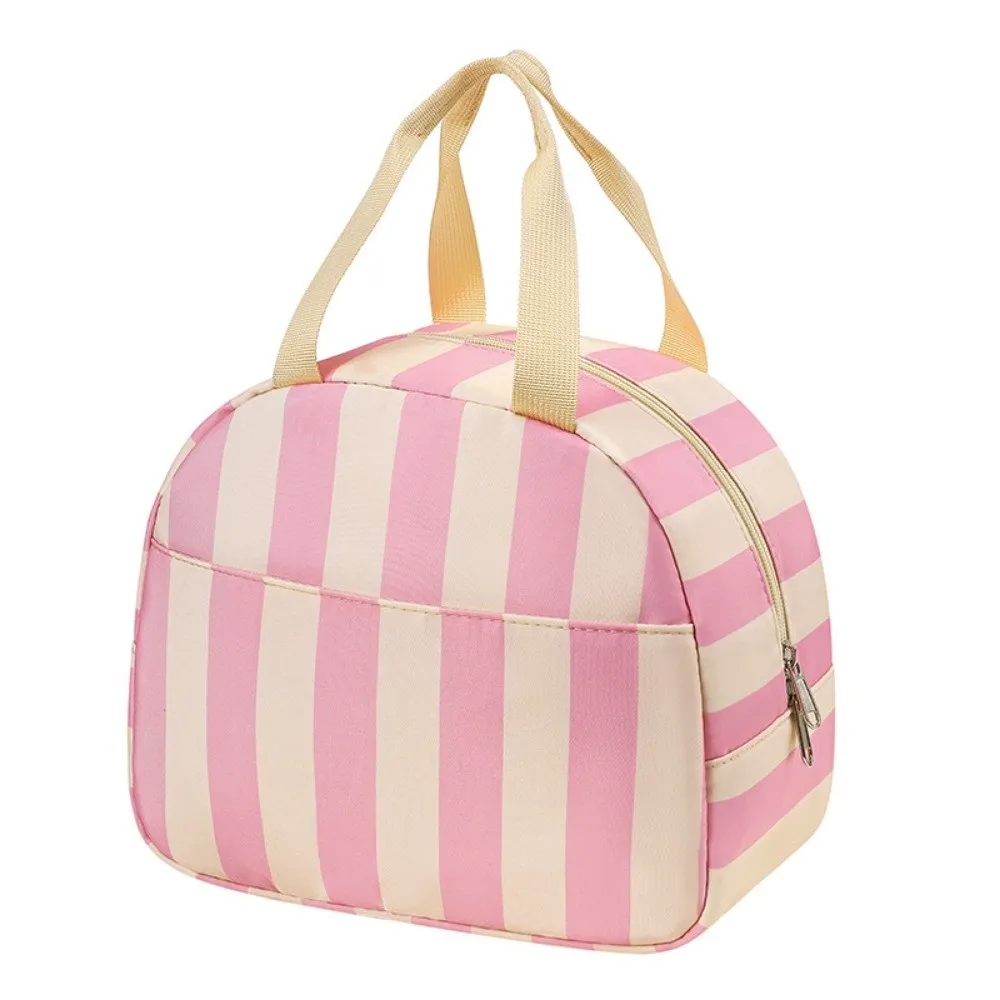 Multi-Purpose Striped Insulated Lunch Bag Leakproof Reusable Food Tote Bag Handheld with Handle Food Thermal Box Outdoor