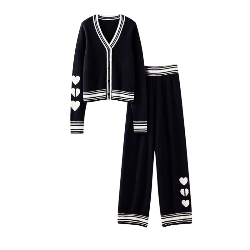 New European and American Autumn and Winter Casual Suit Women Solid Loose Pant Sets Sweater Pullover Knit Two-piece Set