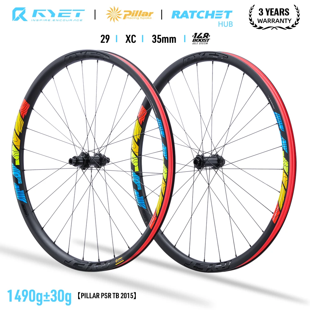 

RYET 29er Carbon Wheels MTB Carbon Wheels XD HG MS 12S Mountain Bike wheels Ratchet Hub BOOST 148MM 28H 35mm Pillar spoke Rims