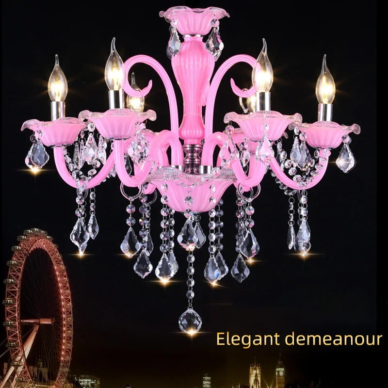 SOURA-lámpara colgante de cristal rosa para habitación de niñas, candelabro de vela para habitación de niños, sala de estar, restaurante y dormitorio