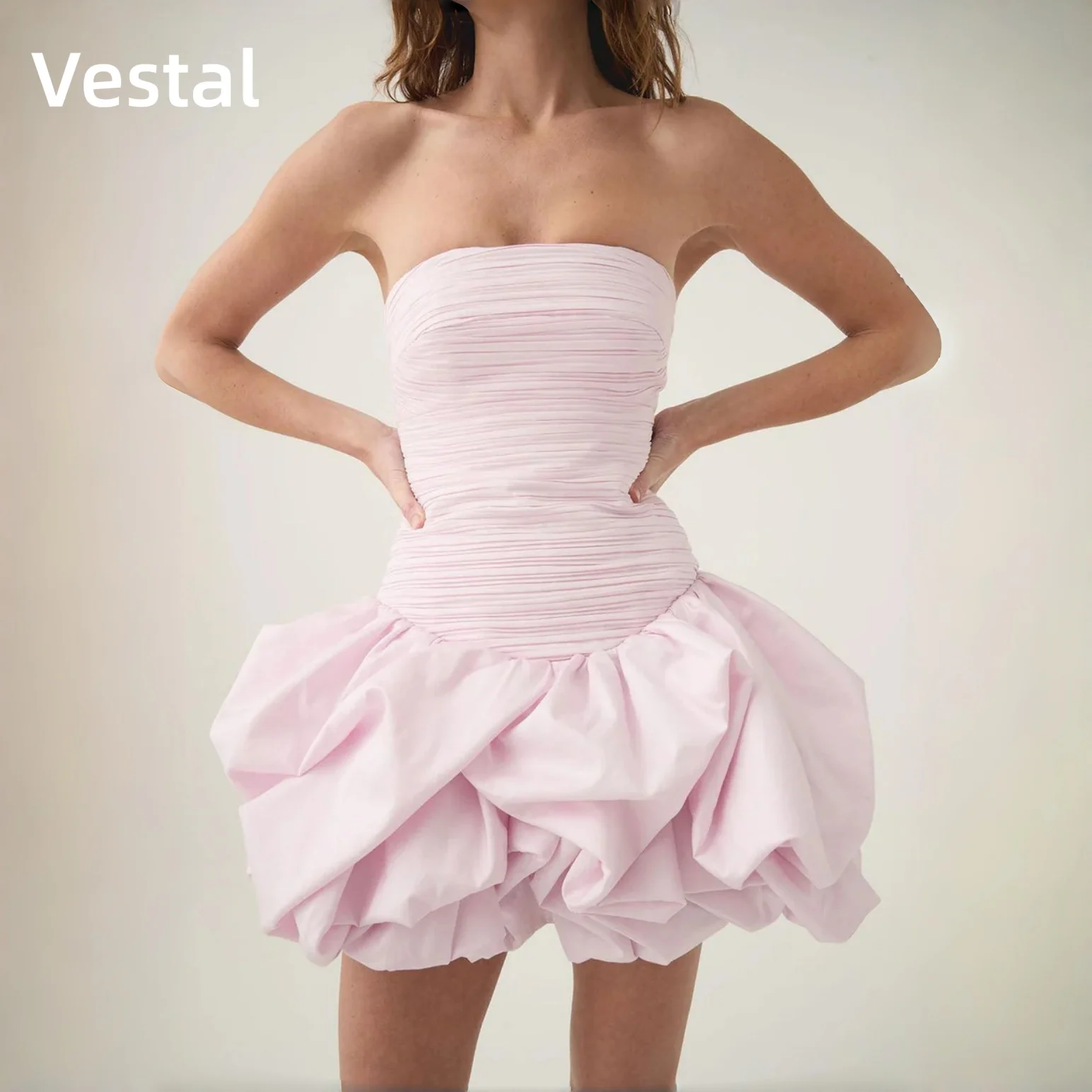 

Pink Strapless Prom Dress Ruched Homecoming Dress Short Formal Evening Cocktail Party Gown Birthday Customized