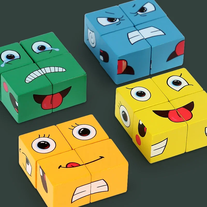 Jouets éducatifs pour enfants, blocs de changement d'émotion, expressions, puzzle, jeux de cubes pour enfants, apprentissage précoce, visage géométrique Montessori
