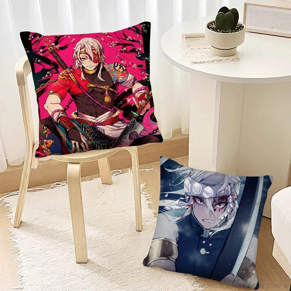 Anime Demon Slayer Tengen Uzui Pillow Case Fashion Square Pillowcase Bedroom Sofa Room Ins Decoration Leisure Cushion Cover